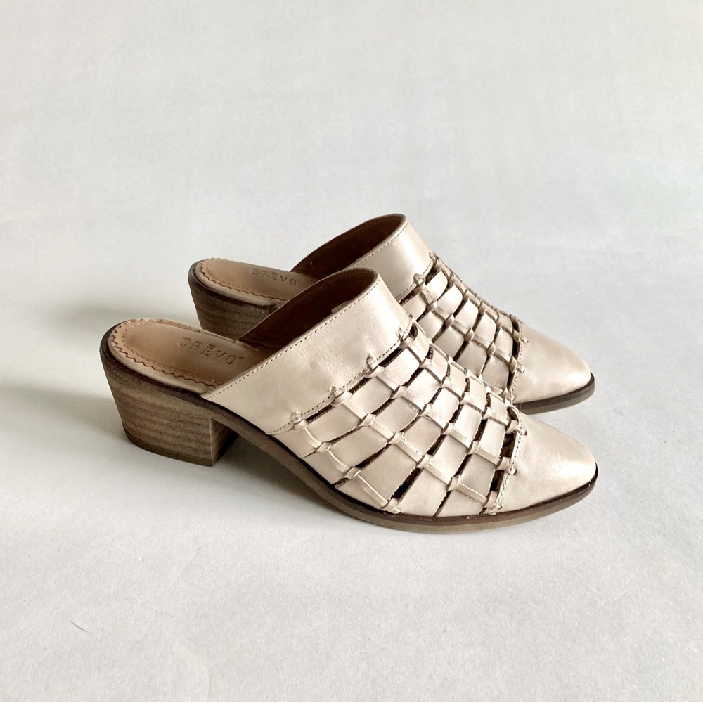 Crevo Woven Leather Mules in Light Beige